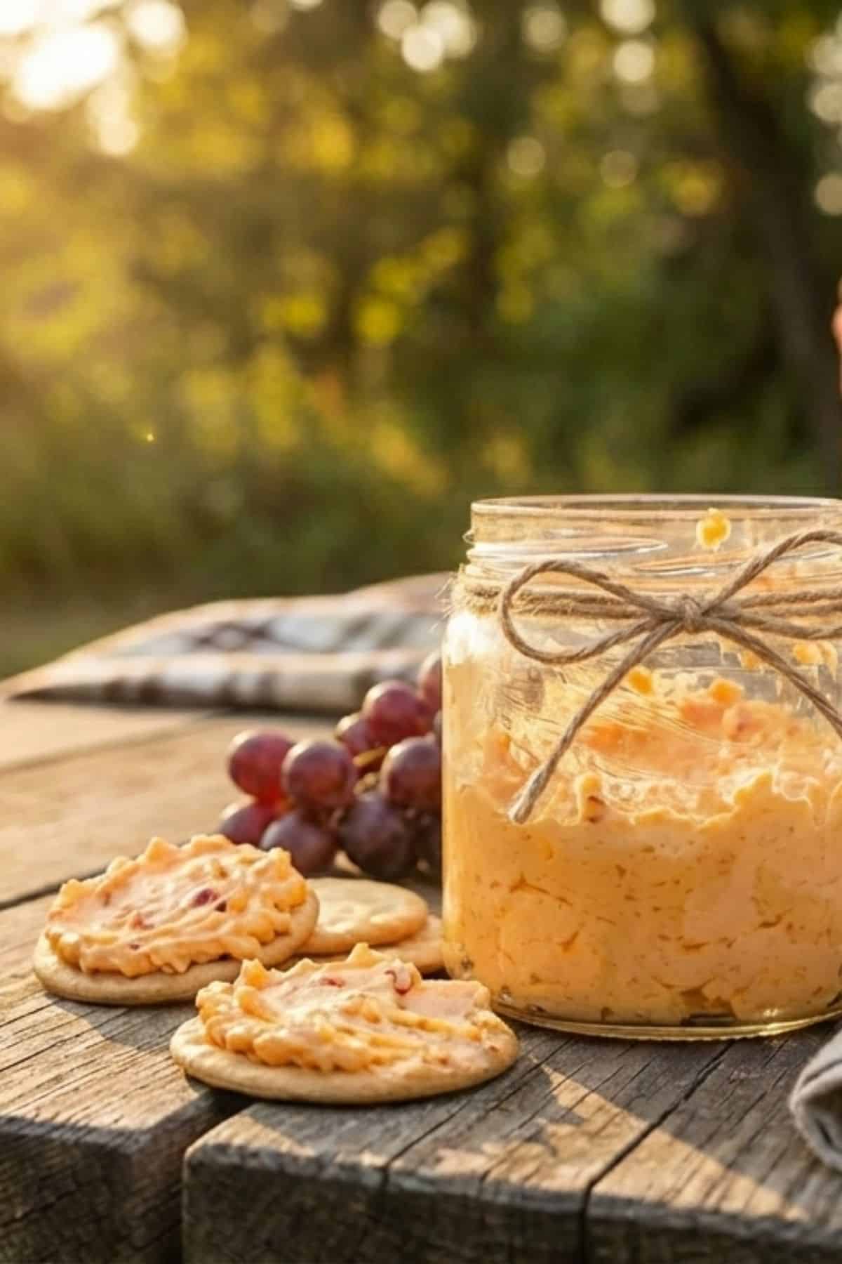 cheese spread in jar spread on crackers