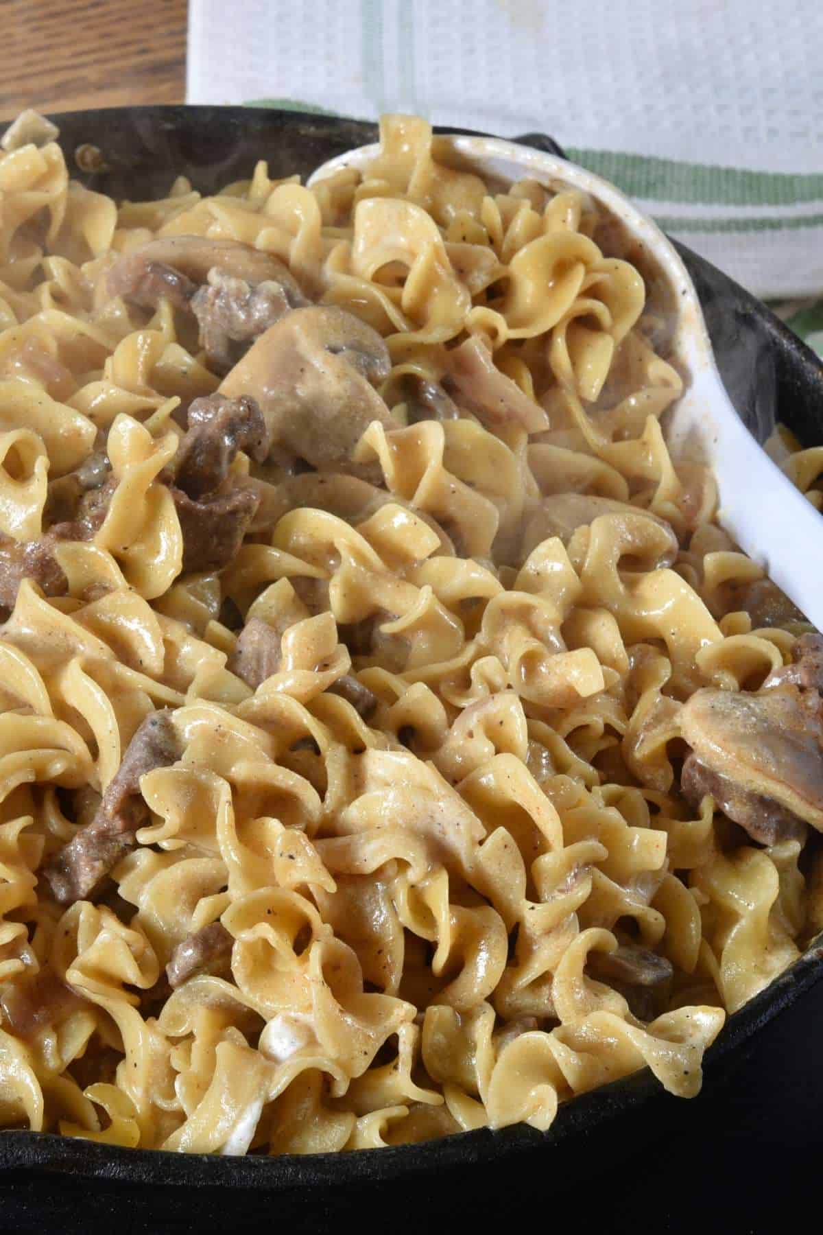 hamburger helper stroganoff in a skillet