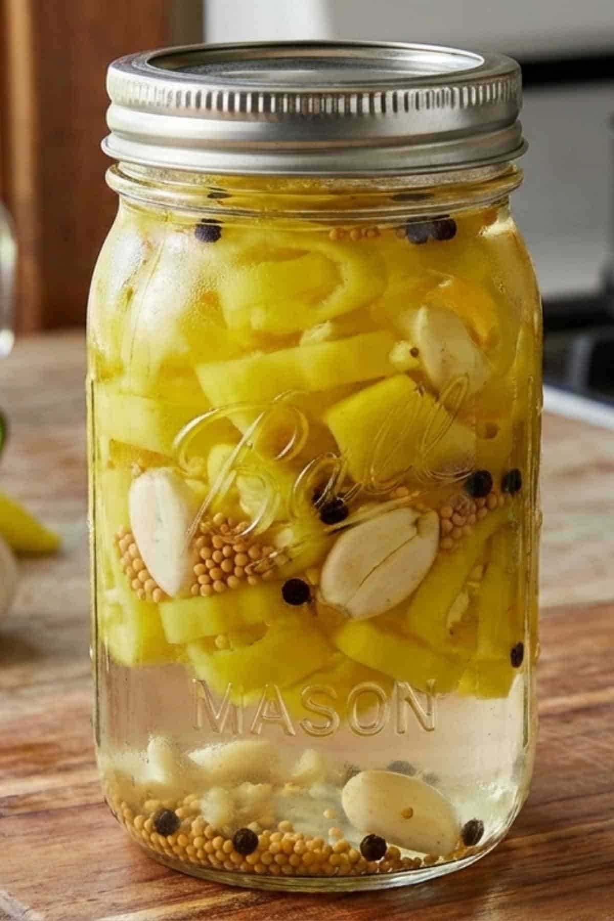 pickled banana peppers in a jar