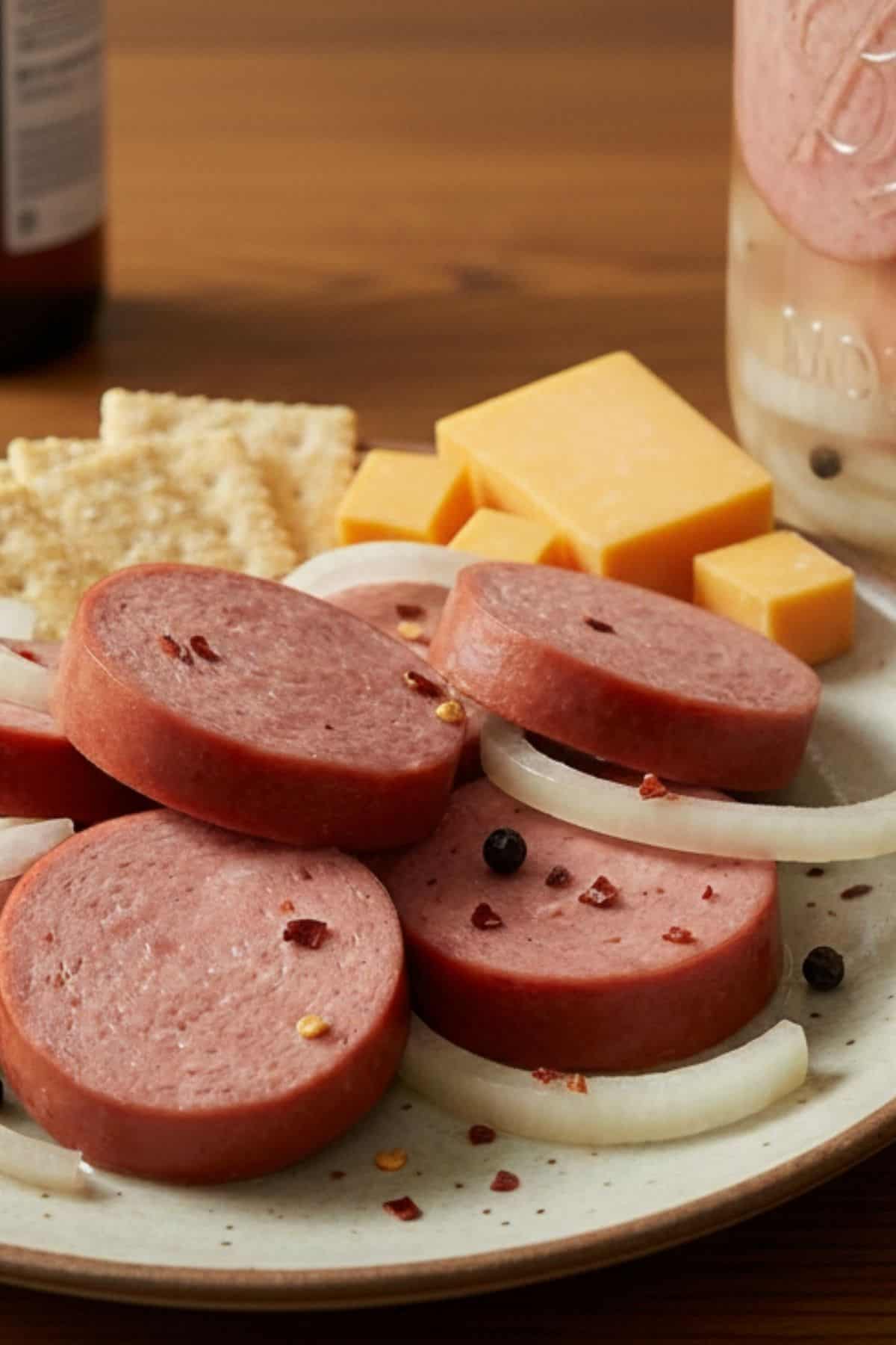pickled bologna with crackers and cheese