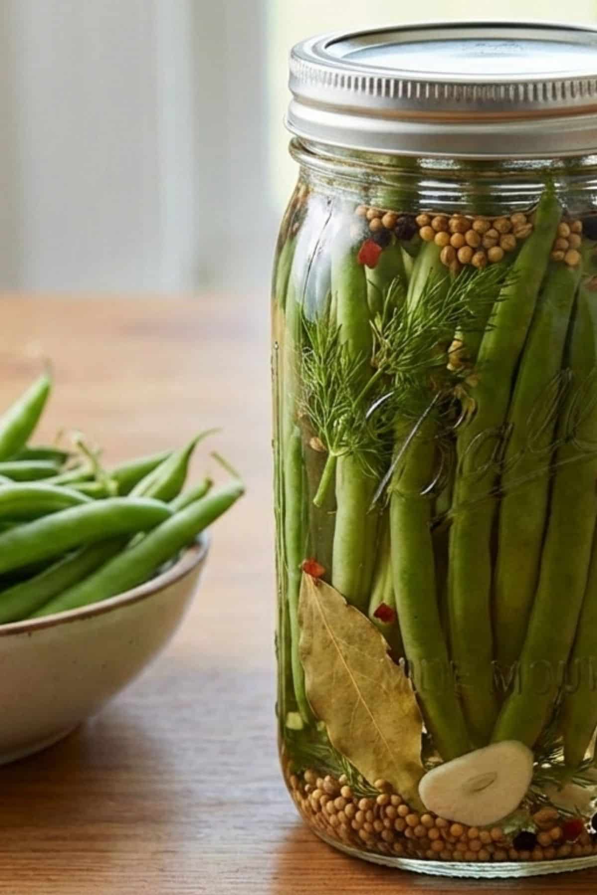 pickled green beans in a jar