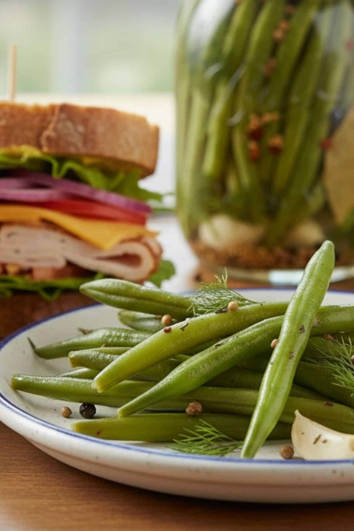 pickled green beans with a sandwich