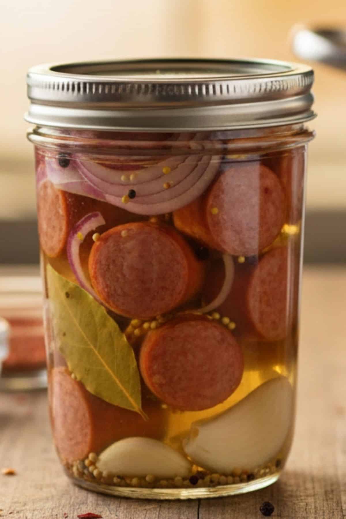 pickled hot dogs in a jar