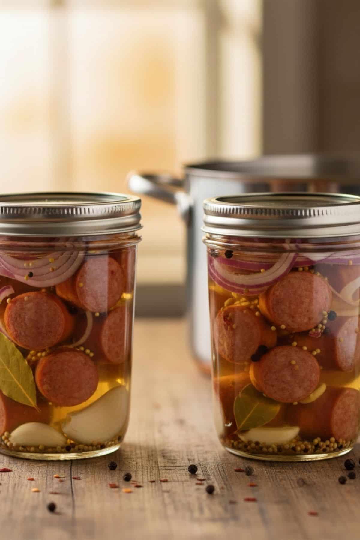pickled hot dogs in jars