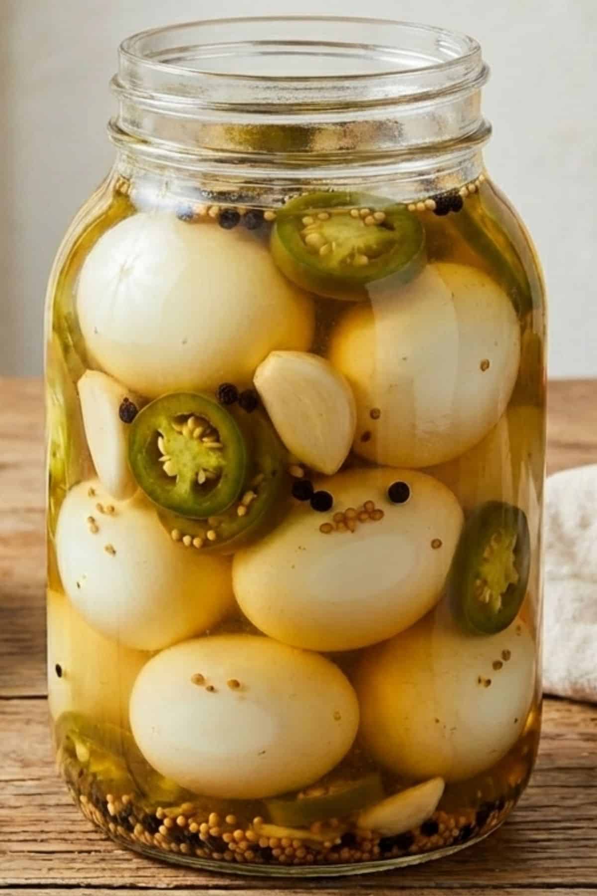 pickled jalapeno eggs in a jar