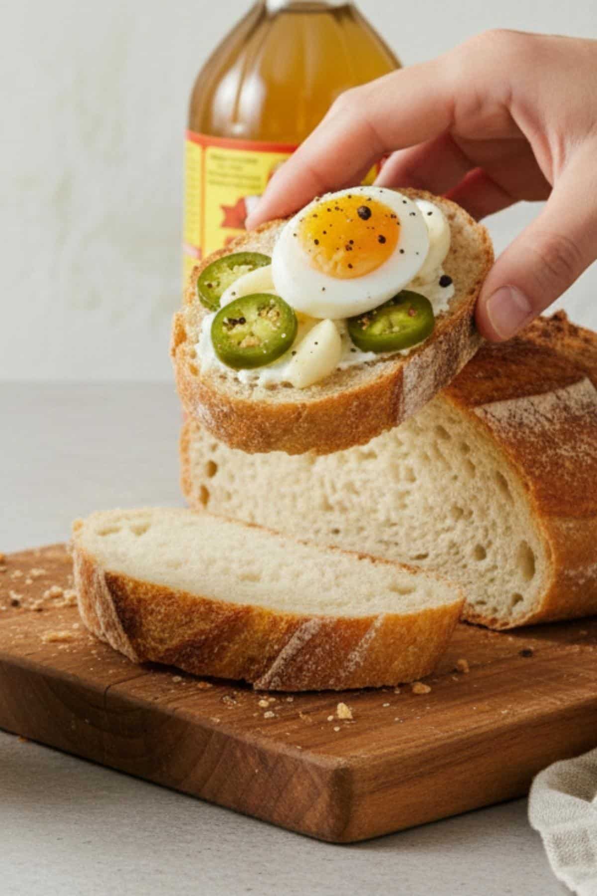 pickled jalapeno eggs on bread