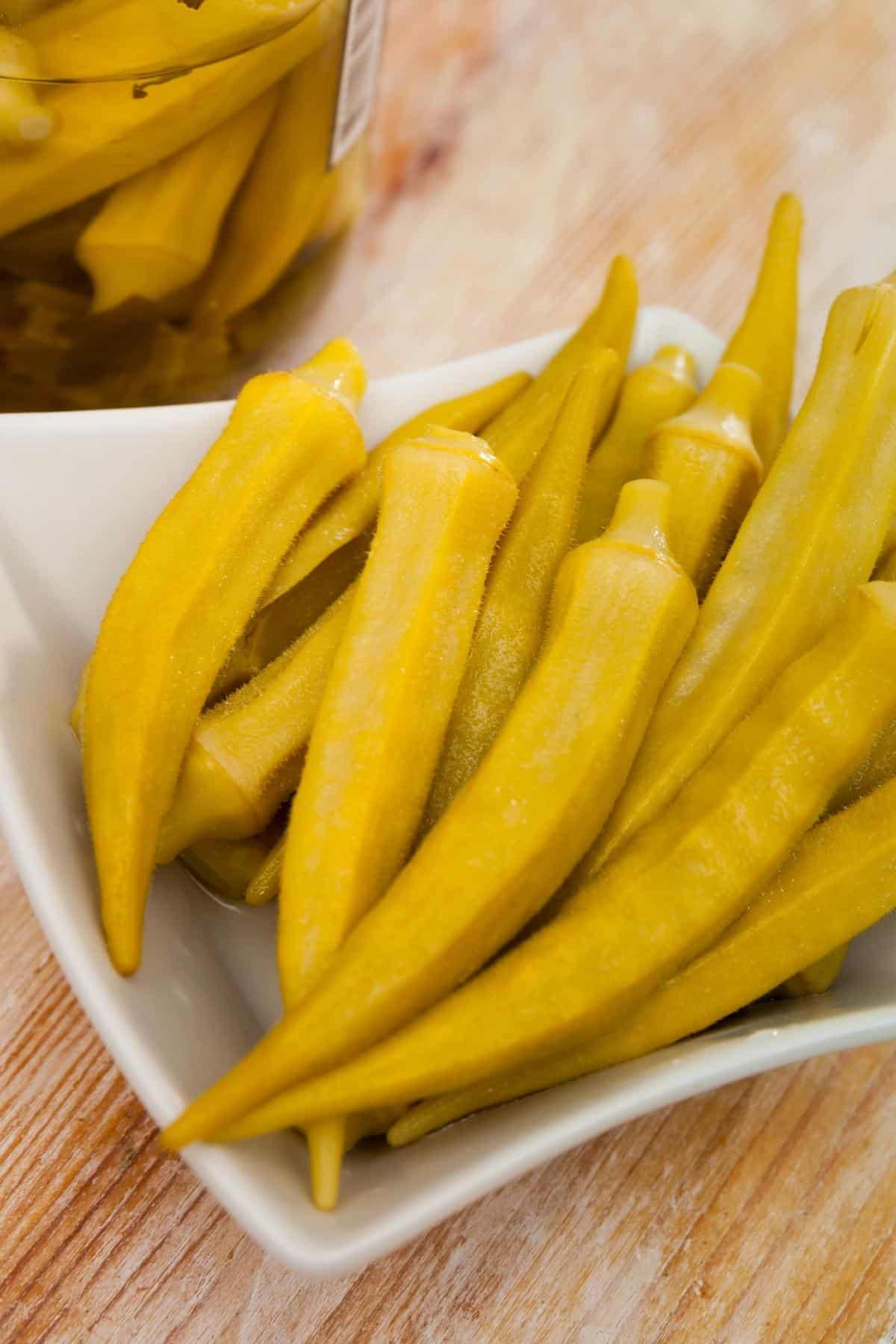 pickled okra in a dish pickled okra in a dish