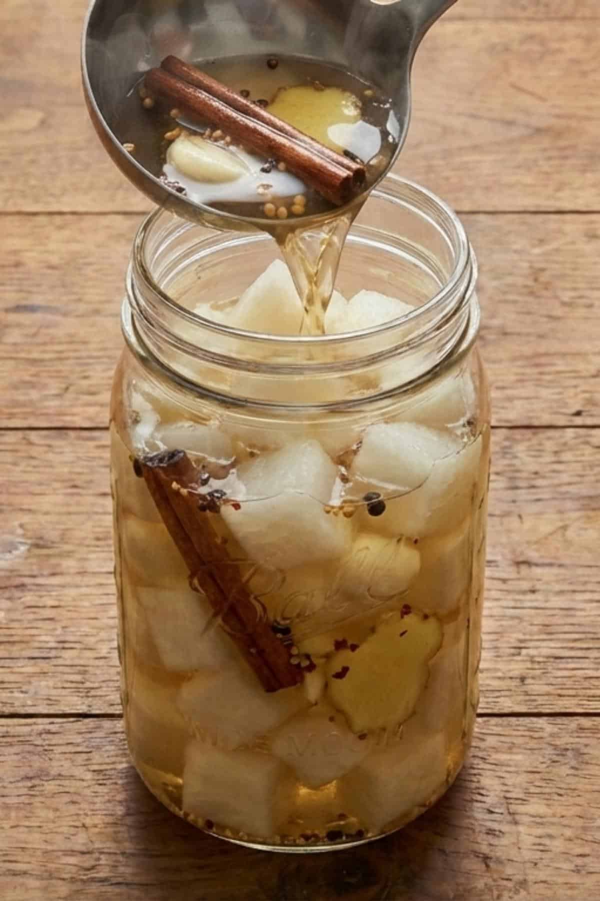 pickled watermelon rind in a jar