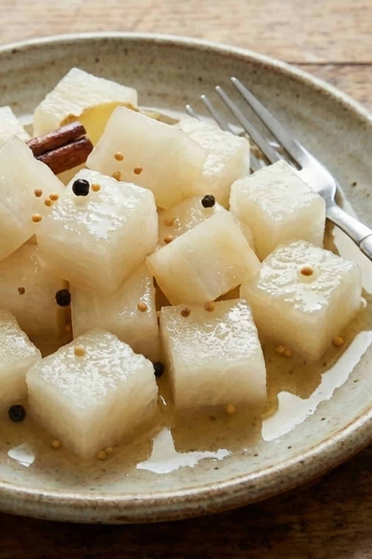pickled watermelon rind on a plate