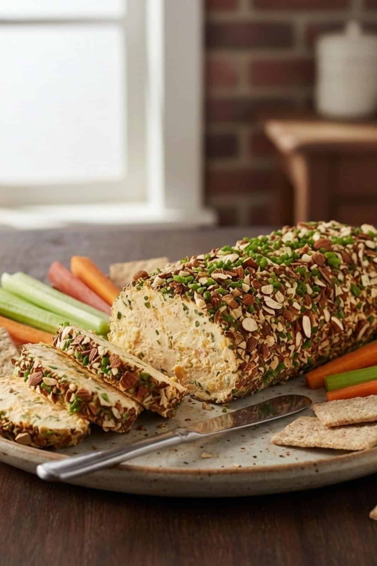 smoky cheese log on a plate