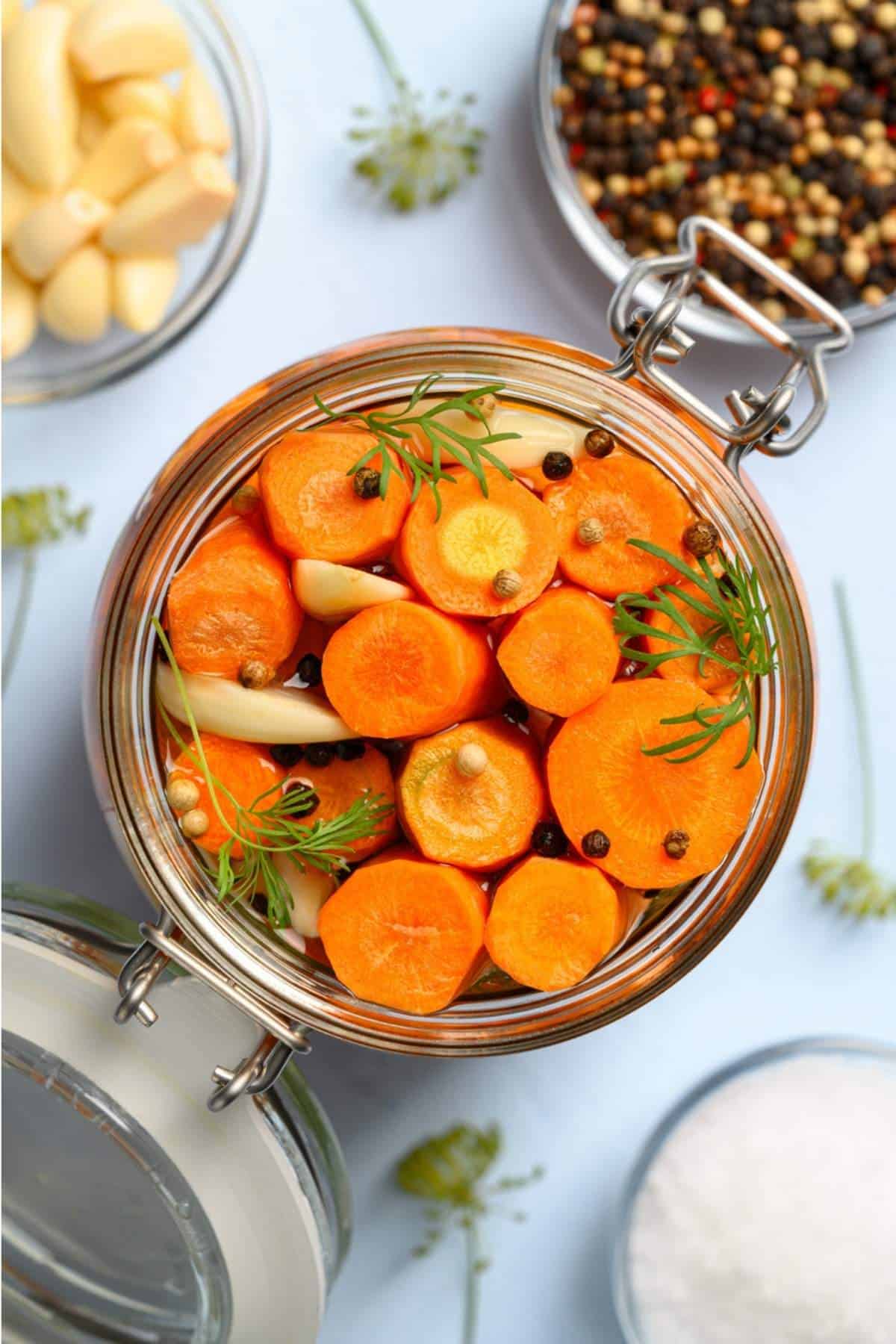 spicy pickled carrots in a jar